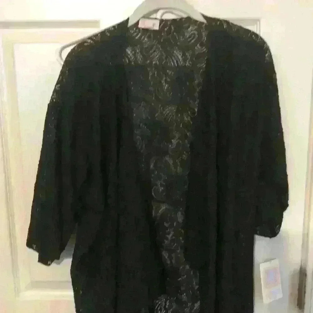 Black Lace Open-Front Kimono Cardigan - Women NWT